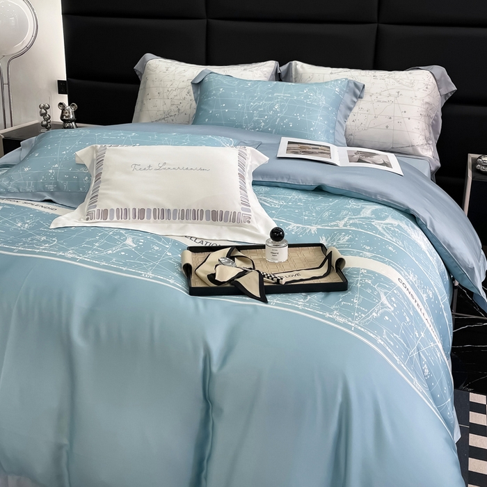 91家纺网 家纺一手货源 找家纺 若未家居2025新款50支兰精天丝轻奢风数码印花套件 狮子座 狮子座 浅蓝