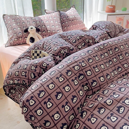 91家纺网 家纺一手货源 找家纺 田野 2024新款全棉A类贝壳双层纱四件套 趣味消消乐