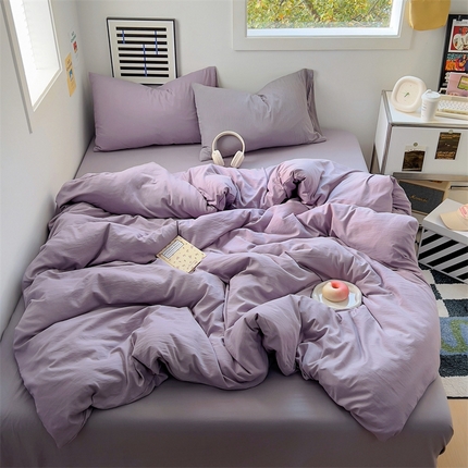 91家纺网 家纺一手货源 找家纺 阿曼达 2024新款ins博主风ins奶油风简约轻奢混搭水洗m四件套 混搭水洗-香提紫