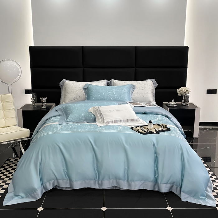 91家纺网 家纺一手货源 找家纺 若未家居2025新款50支兰精天丝轻奢风数码印花套件 狮子座 狮子座 浅蓝