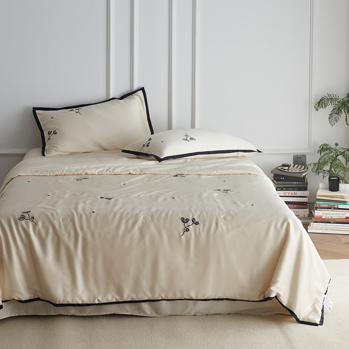 91家纺网 家纺一手货源 找家纺 （总）安莱生活 2024新款莱赛尔天丝绣花夏被四件套-宽边系列