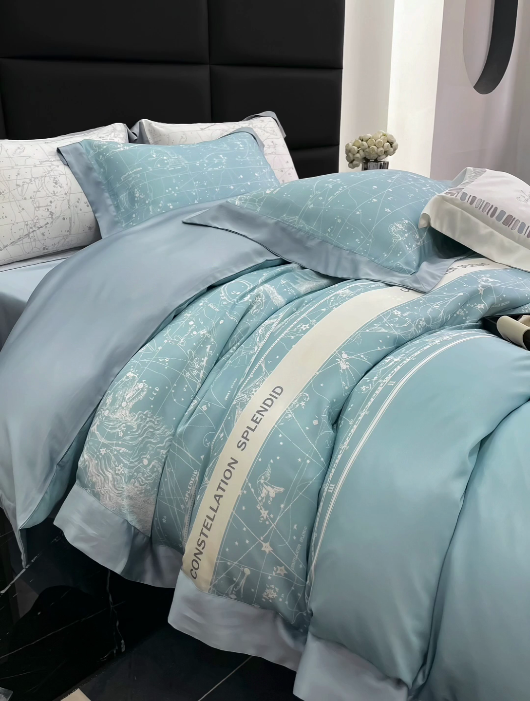 91家纺网 家纺一手货源 找家纺 若未家居2025新款50支兰精天丝轻奢风数码印花套件 狮子座 狮子座 浅蓝