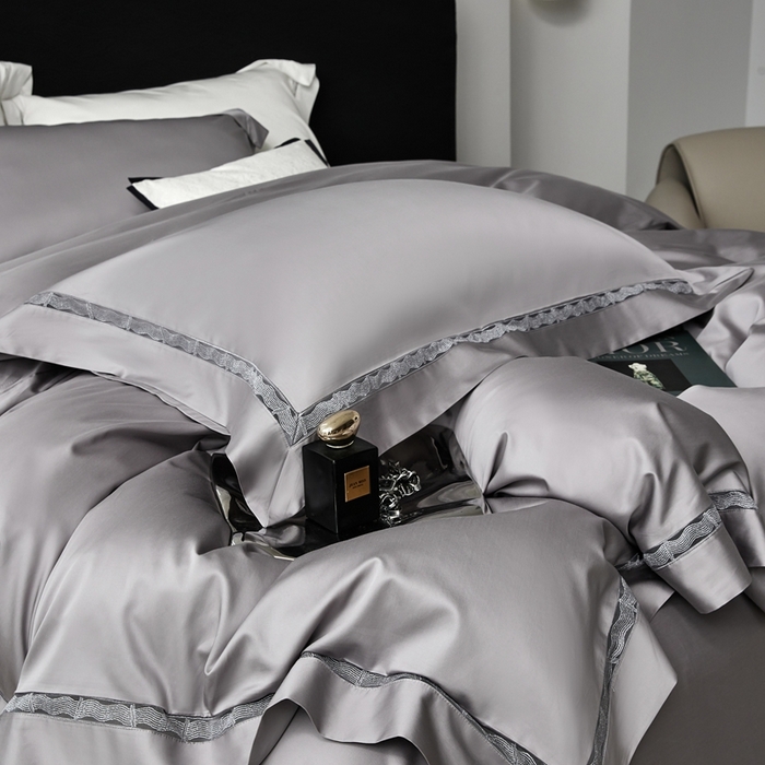 91家纺网 家纺一手货源 找家纺 榻尚家居 2024新款天丝棉镂空四件套 曼秋 灰