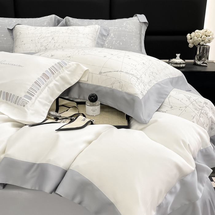 91家纺网 家纺一手货源 找家纺 若未家居2025新款50支兰精天丝轻奢风数码印花套件 狮子座 狮子座 贵族白