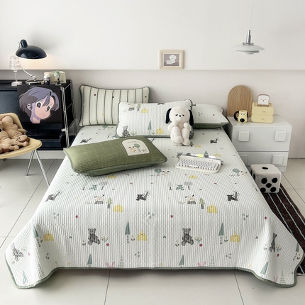 茉夕家纺 2024新款数码双面纯棉水洗床盖 秘森茶话会