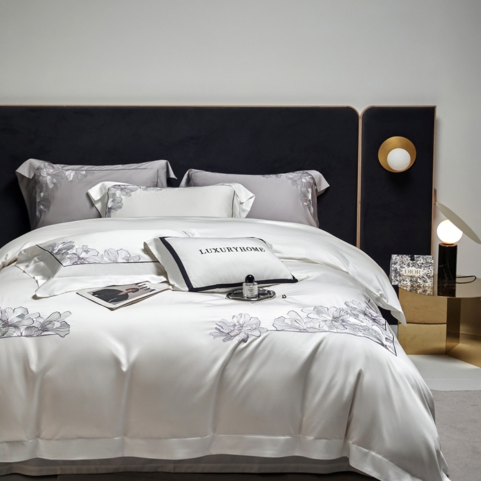 91家纺网 家纺一手货源 找家纺 榻尚家居 2024新款纯色绣花天丝棉四件套 丽芙 白