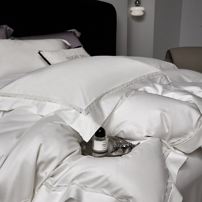 91家纺网 家纺一手货源 找家纺 榻尚家居 2024新款天丝棉镂空四件套 曼秋 白