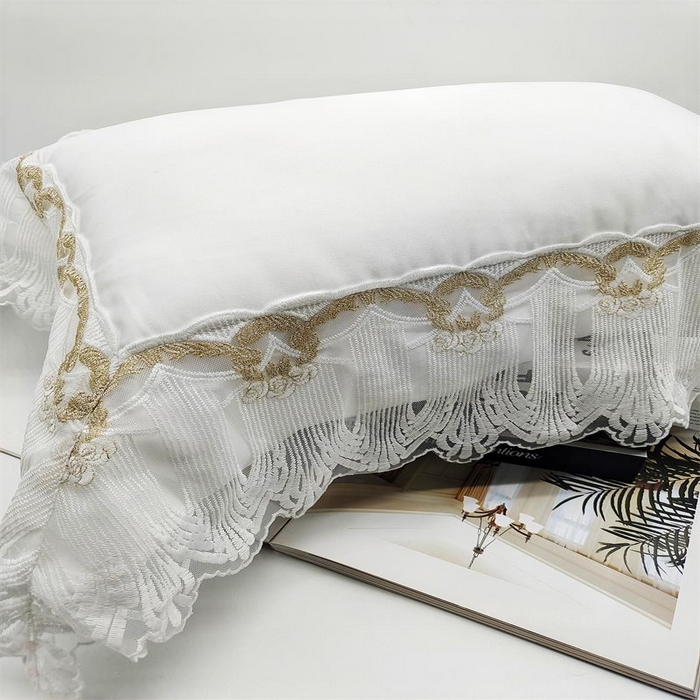 91家纺网 家纺一手货源 找家纺 （总）澜屿 25款全棉四件套配床白色花边短枕单人枕套