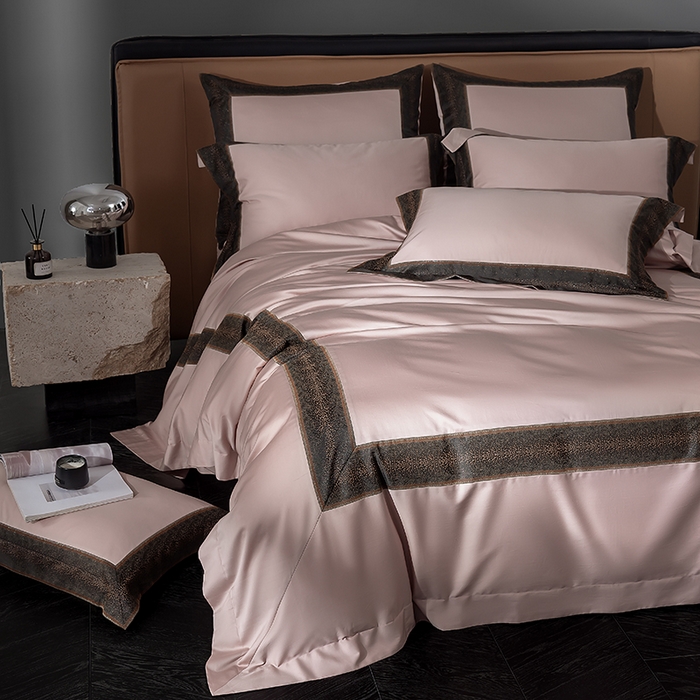 91家纺网 家纺一手货源 找家纺 品家居 2025新款全棉100支长绒棉刺绣四件套-星空 粉