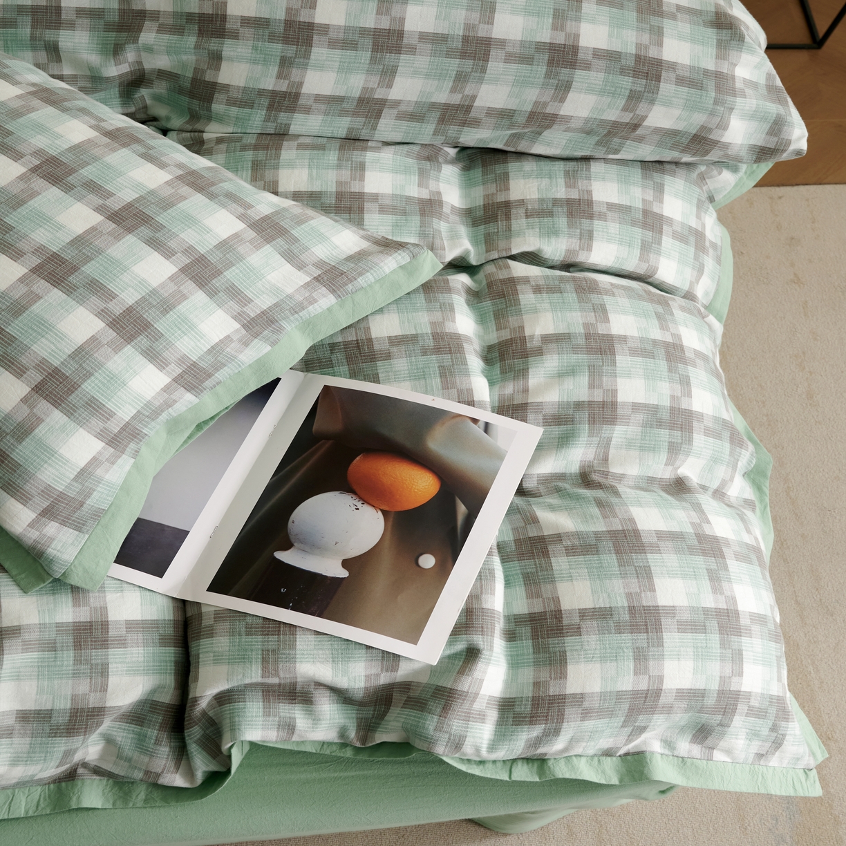 91家纺网 家纺一手货源 找家纺 榻尚家居  2024新款经典田园格子色织水洗棉系列 轻居 绿