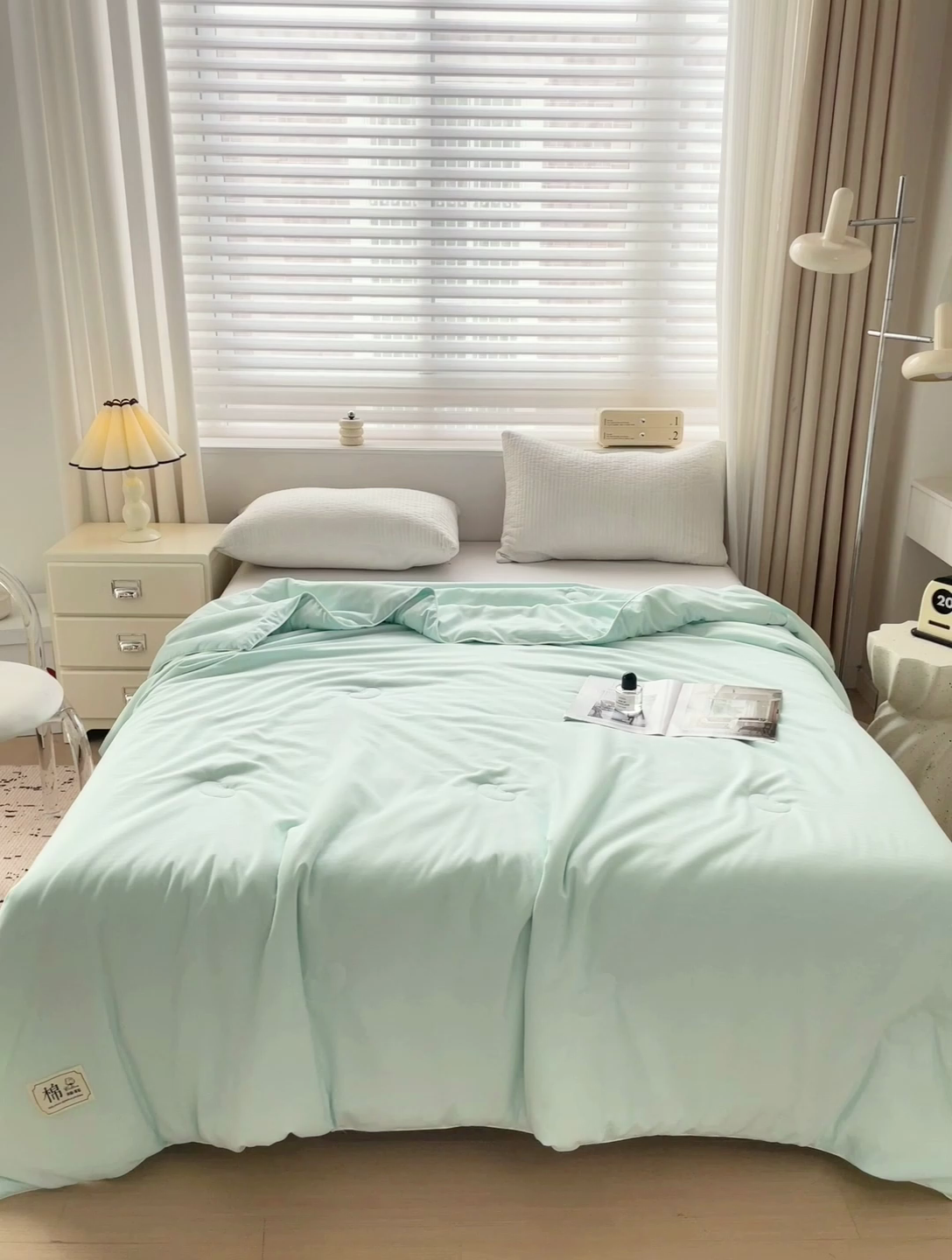 91家纺网 家纺一手货源 找家纺 森璐家纺 2024新款原棉贡缎提花夏被纯色夏凉被空调被子 水绿