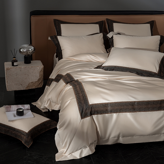 91家纺网 家纺一手货源 找家纺 品家居 2025新款全棉100支长绒棉刺绣四件套-星空 浅香槟