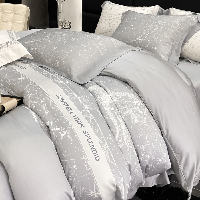 91家纺网 家纺一手货源 找家纺 若未家居2025新款50支兰精天丝轻奢风数码印花套件 狮子座 狮子座 灰