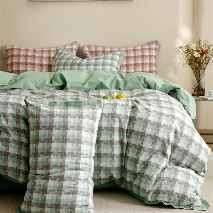 91家纺网 家纺一手货源 找家纺 榻尚家居  2024新款经典田园格子色织水洗棉系列 轻居 绿