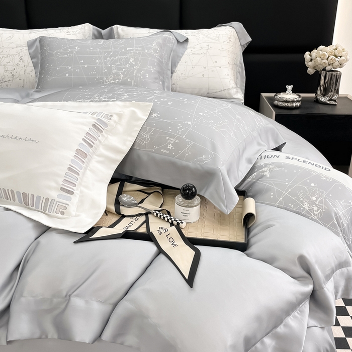 91家纺网 家纺一手货源 找家纺 若未家居2025新款50支兰精天丝轻奢风数码印花套件 狮子座 狮子座 灰