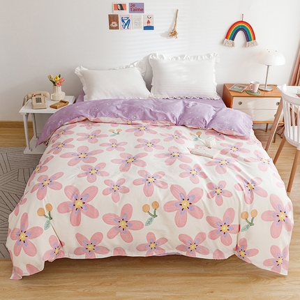 91家纺网 家纺一手货源 找家纺 （总）洺兰 2025年全棉喷气印花四件套纯棉床单床笠款小清新花卉北欧风--单被套