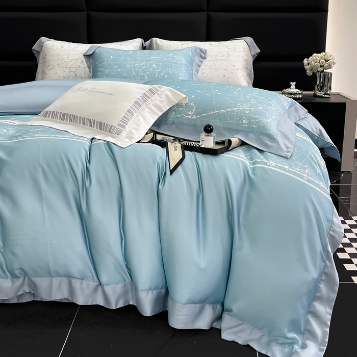 91家纺网 家纺一手货源 找家纺 若未家居2025新款50支兰精天丝轻奢风数码印花套件 狮子座 狮子座 浅蓝