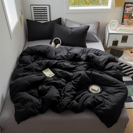 91家纺网 家纺一手货源 找家纺 阿曼达 2024新款ins博主风ins奶油风简约轻奢混搭水洗m四件套 混搭水洗-黑灰