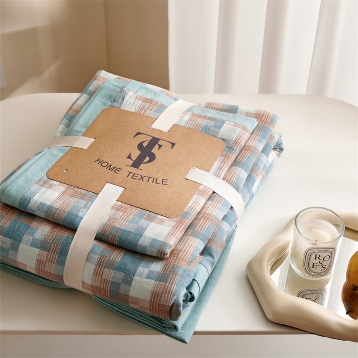 91家纺网 家纺一手货源 找家纺 榻尚家居  2024新款经典田园格子色织水洗棉系列 轻居  蓝