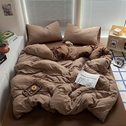 91家纺网 家纺一手货源 找家纺 阿曼达 2024新款ins博主风ins奶油风简约轻奢混搭水洗m四件套 美拉德-奶咖棕