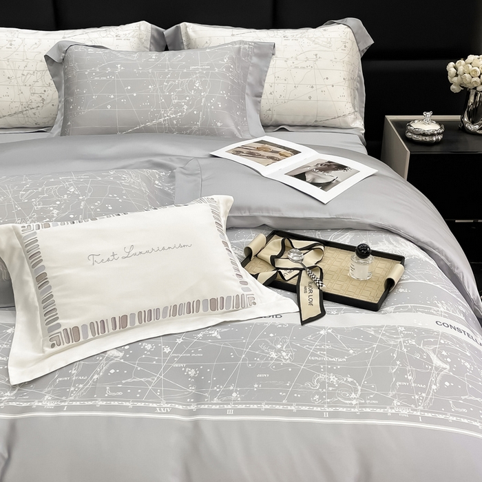 91家纺网 家纺一手货源 找家纺 若未家居2025新款50支兰精天丝轻奢风数码印花套件 狮子座 狮子座 灰