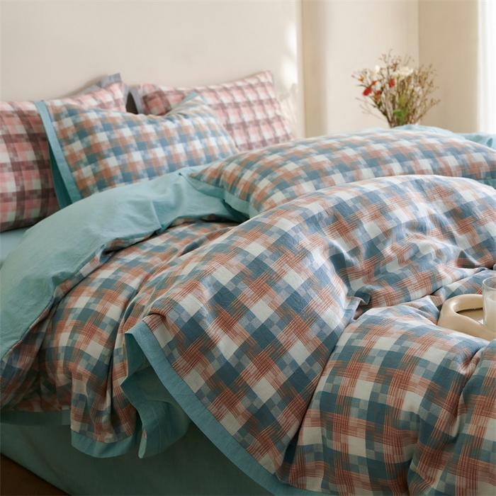 91家纺网 家纺一手货源 找家纺 榻尚家居  2024新款经典田园格子色织水洗棉系列 轻居  蓝