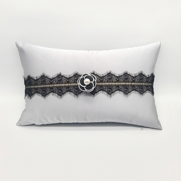 91家纺网 家纺一手货源 找家纺 澜屿  25款禅丝高精密立体山茶花花边小抱枕头枕芯腰靠枕 银灰