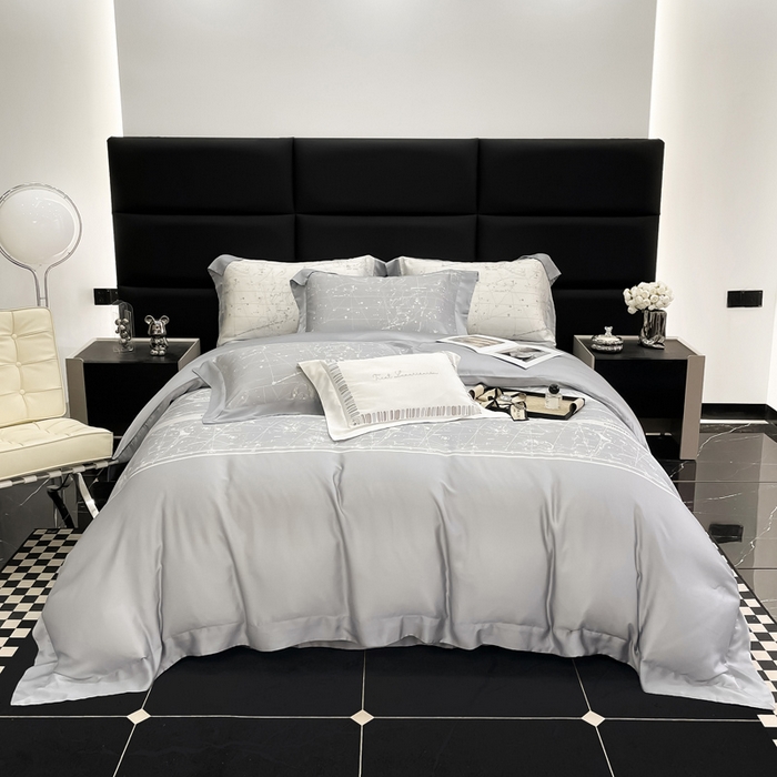 91家纺网 家纺一手货源 找家纺 若未家居2025新款50支兰精天丝轻奢风数码印花套件 狮子座 狮子座 灰