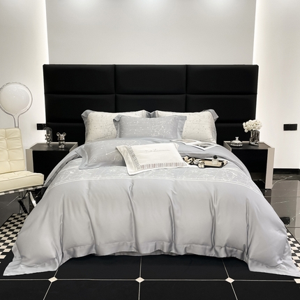 91家纺网 家纺一手货源 找家纺 若未家居2025新款50支兰精天丝轻奢风数码印花套件 狮子座 狮子座 灰