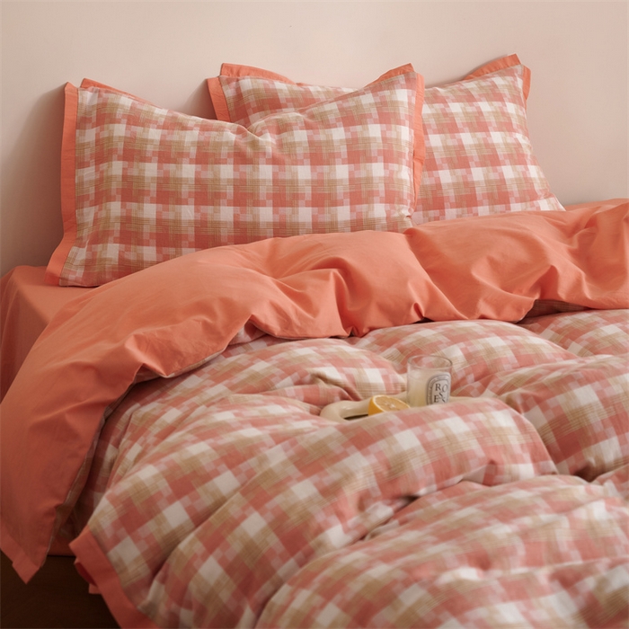 91家纺网 家纺一手货源 找家纺 榻尚家居  2024新款经典田园格子色织水洗棉系列 轻居 橘