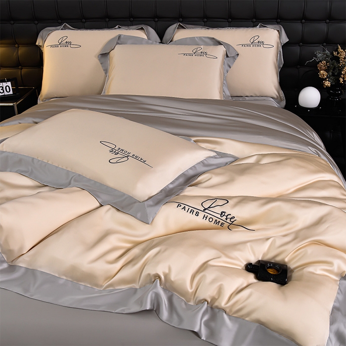 91家纺网 家纺一手货源 找家纺 瑞驰家纺2024新款60兰精天丝四件套-罗莎琳系列（风格二） 浅杏色