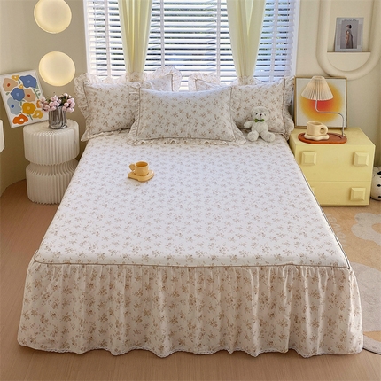 91家纺网 家纺一手货源 找家纺 宝齐莱2024新款全棉13372韩版印花四件套单品系列-单床裙 莫妮卡-咖