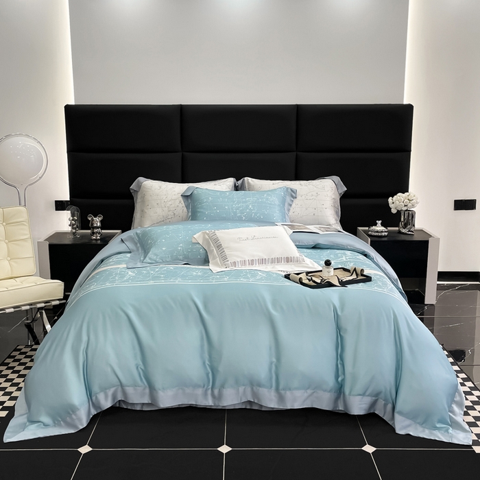 91家纺网 家纺一手货源 找家纺 若未家居2025新款50支兰精天丝轻奢风数码印花套件 狮子座 狮子座 浅蓝