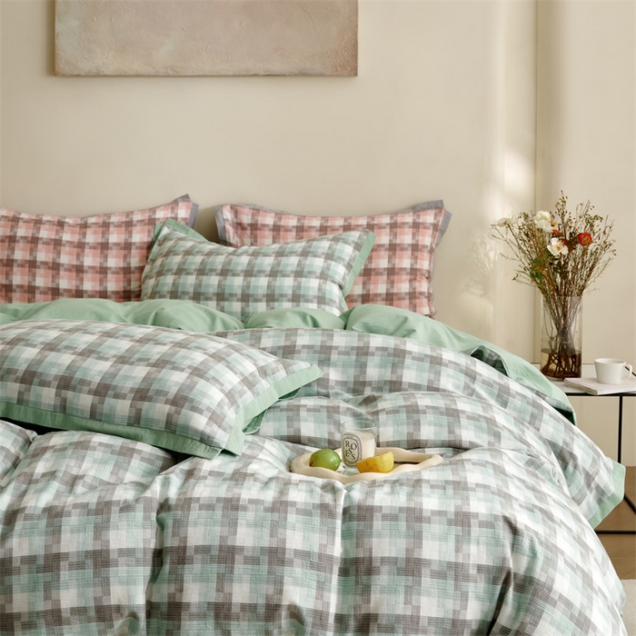 91家纺网 家纺一手货源 找家纺 榻尚家居  2024新款经典田园格子色织水洗棉系列 轻居 绿