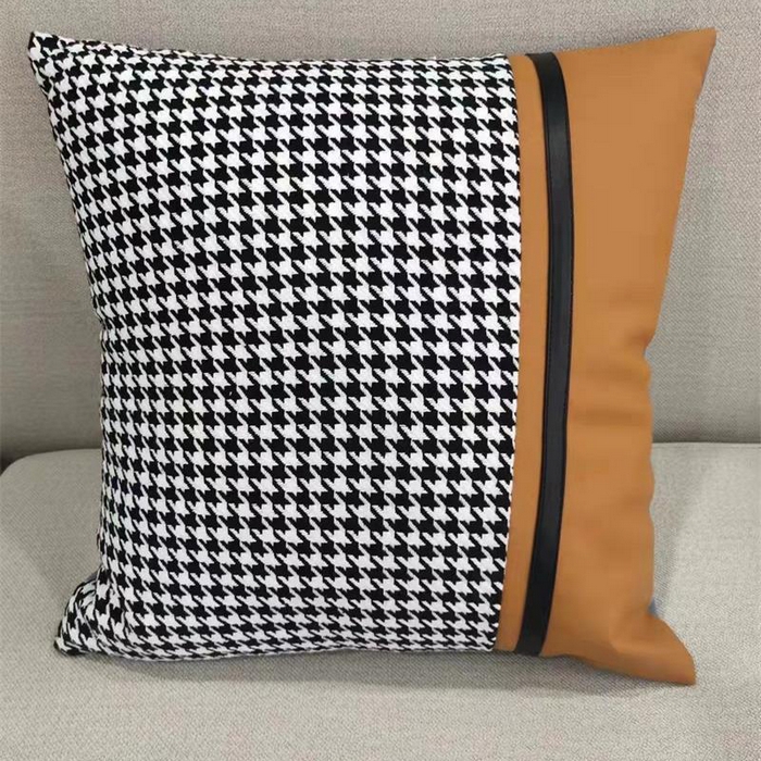 91家纺网 家纺一手货源 找家纺 （总）澜屿 24款轻奢千鸟格拼接皮面小抱枕头枕芯腰靠枕