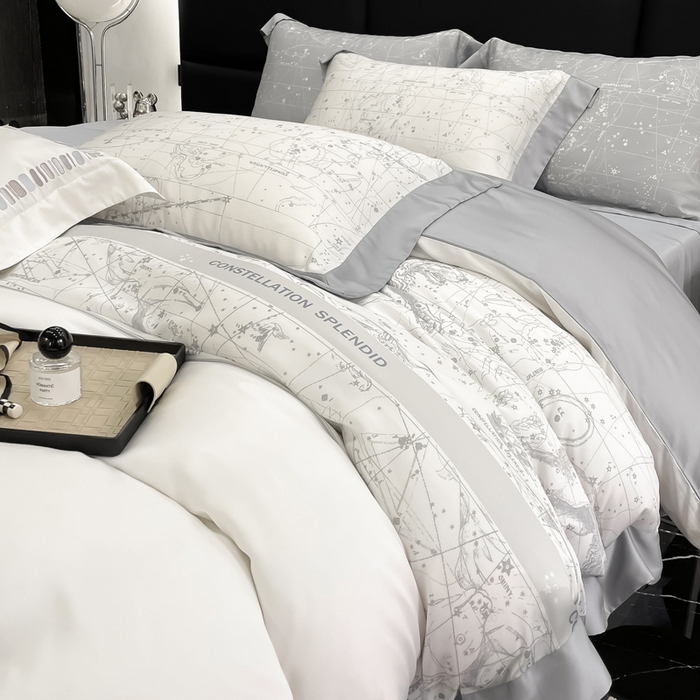 91家纺网 家纺一手货源 找家纺 若未家居2025新款50支兰精天丝轻奢风数码印花套件 狮子座 狮子座 贵族白