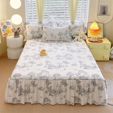 91家纺网 家纺一手货源 找家纺 宝齐莱2024新款全棉13372韩版印花四件套单品系列-单床裙 森林物语