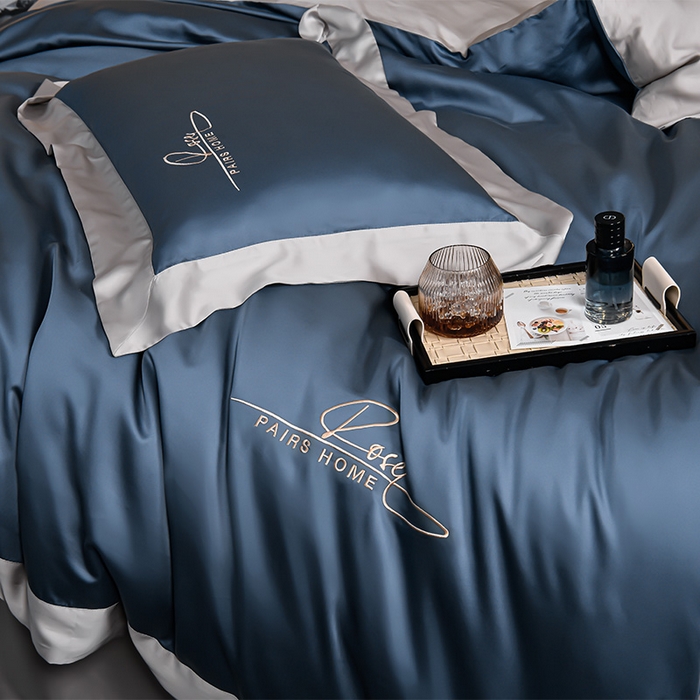 91家纺网 家纺一手货源 找家纺 瑞驰家纺2024新款60兰精天丝四件套-罗莎琳系列（风格二） 晴空蓝