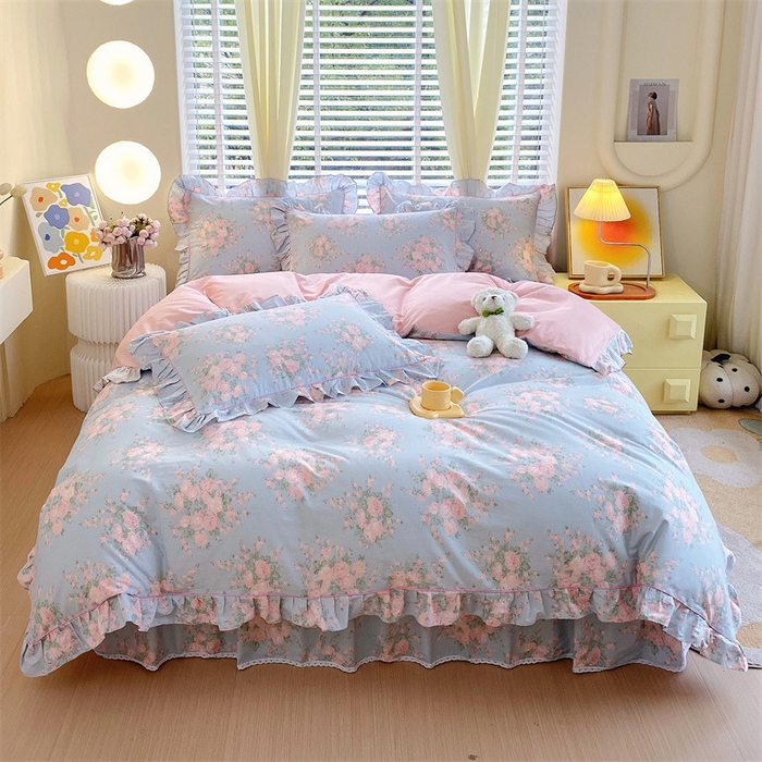 91家纺网 家纺一手货源 找家纺 宝齐莱2024新款全棉13372韩版印花四件套单品系列-单被套 初享-紫