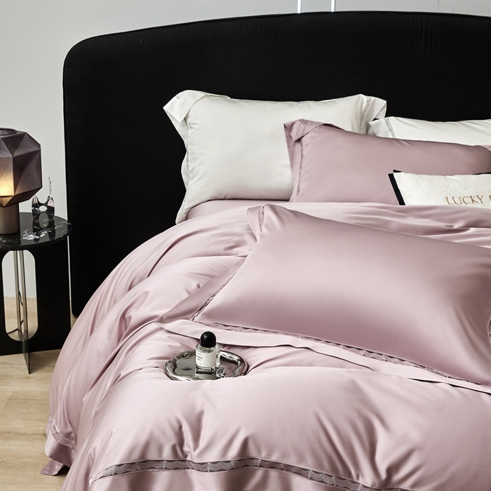 91家纺网 家纺一手货源 找家纺 榻尚家居 2024新款天丝棉镂空四件套 曼秋 豆沙