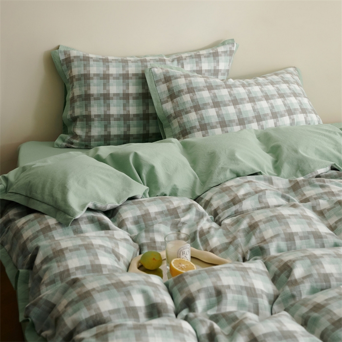 91家纺网 家纺一手货源 找家纺 榻尚家居  2024新款经典田园格子色织水洗棉系列 轻居 绿
