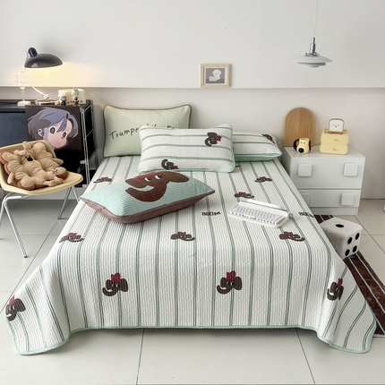 茉夕家纺 2024新款数码双面纯棉水洗床盖 大象蓝蓝