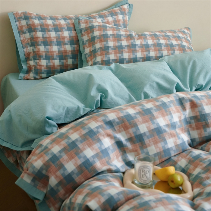 91家纺网 家纺一手货源 找家纺 榻尚家居  2024新款经典田园格子色织水洗棉系列 轻居  蓝