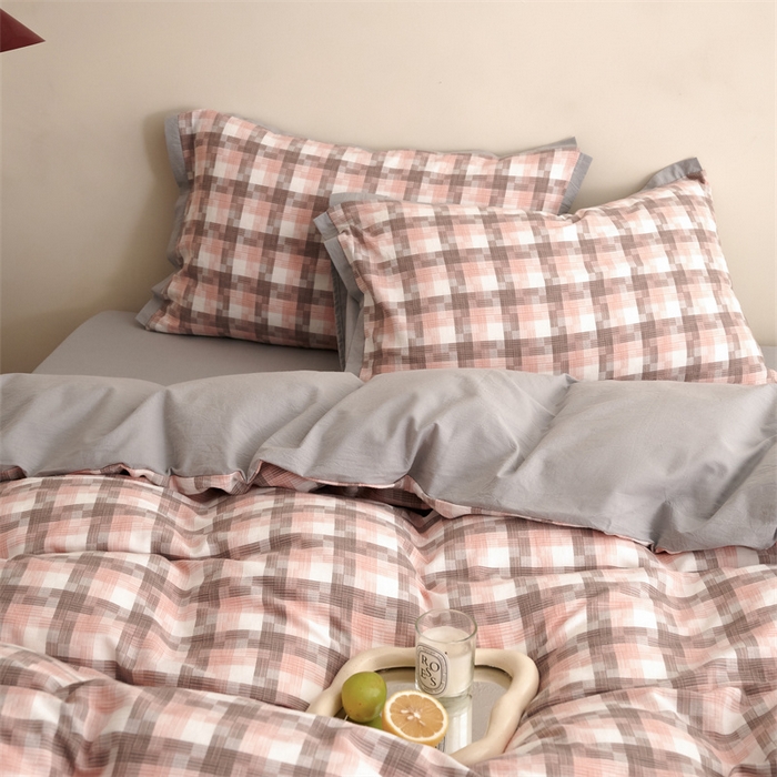 91家纺网 家纺一手货源 找家纺 榻尚家居  2024新款经典田园格子色织水洗棉系列 轻居 粉