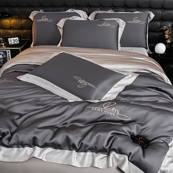 91家纺网 家纺一手货源 找家纺 瑞驰家纺2024新款60兰精天丝四件套-罗莎琳系列（风格二） 暮云灰