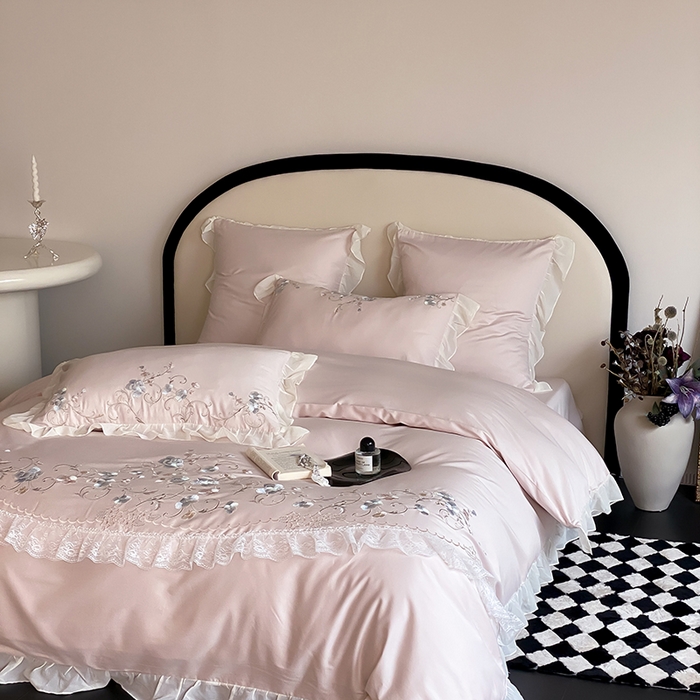 91家纺网 家纺一手货源 找家纺 （总）品家居 2025新款全棉100支长绒棉刺绣四件套-梦里花开