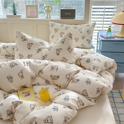 91家纺网 家纺一手货源 找家纺 （总）山舍2024新款母婴级全棉双层纱印花四件套