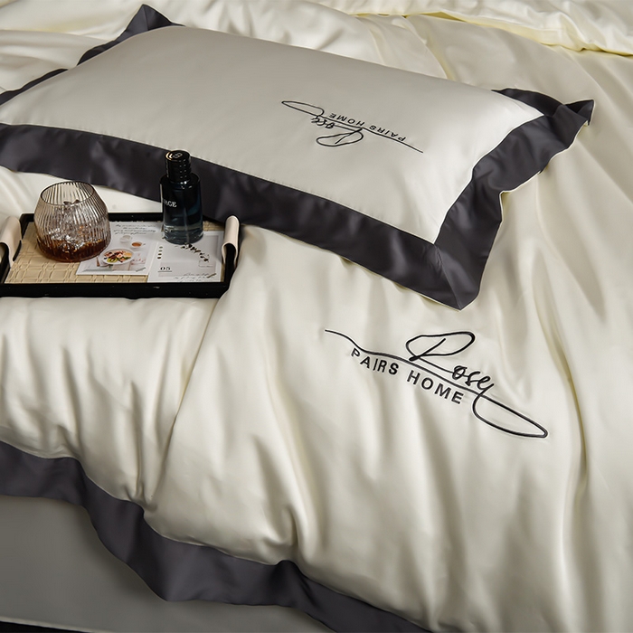 91家纺网 家纺一手货源 找家纺 瑞驰家纺2024新款60兰精天丝四件套-罗莎琳系列（风格二） 奶昔白