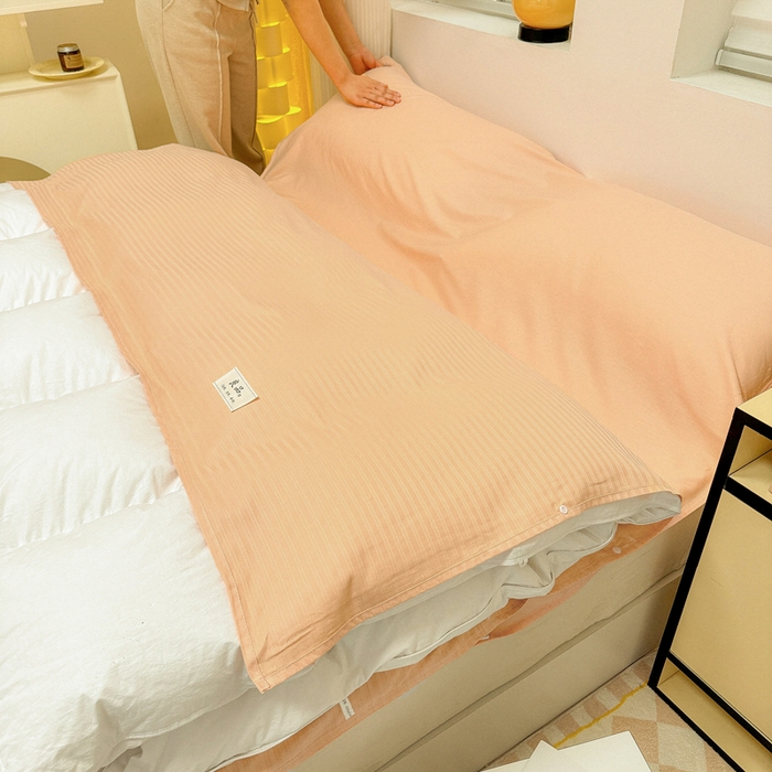 91家纺网 家纺一手货源 找家纺 眠博士 2024新款60贡缎提花 旅行睡袋场景一暖光 睡袋-提花橘粉