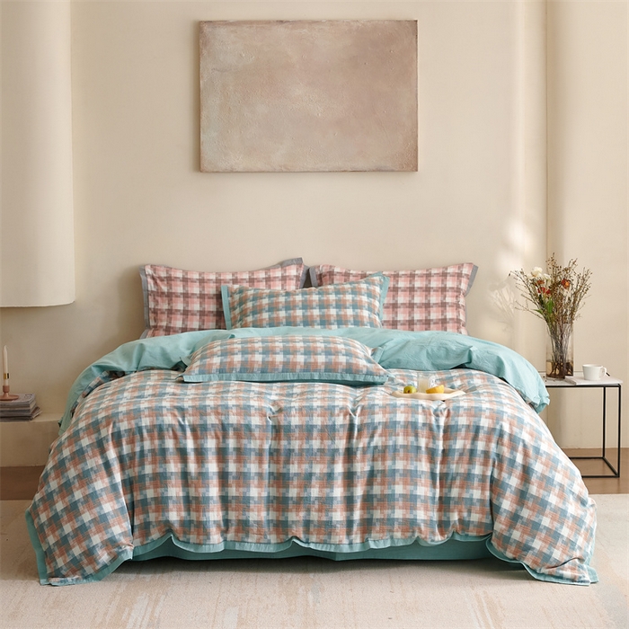 91家纺网 家纺一手货源 找家纺 榻尚家居  2024新款经典田园格子色织水洗棉系列 轻居  蓝